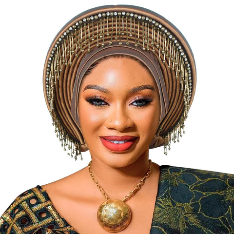 Image of Already Made African Headtie Women's Turban Cap Female Head Wraps Nigeria Wedding Auto Geles Party Headwear Hat African Headtie-FrenzyAfricanFashion.com