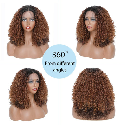 Image of Ombre Brown Kinky Curly Lace Front Wigs-FrenzyAfricanFashion.com