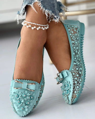 Image of Floral Embroidery Bowknot Loafers Women-FrenzyAfricanFashion.com