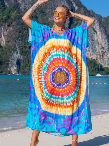 Image of Kaftan Dresses Women Bohemian Maxi Tie Dye Rayon Summer Holiday Bathing Suits-FrenzyAfricanFashion.com