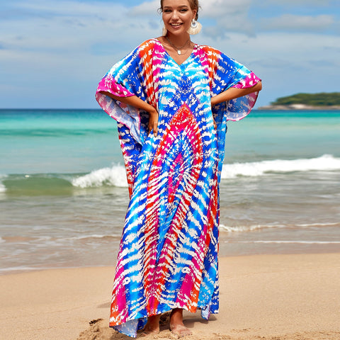 Image of Kaftan Dresses Women Bohemian Maxi Tie Dye Rayon Summer Holiday Bathing Suits-FrenzyAfricanFashion.com