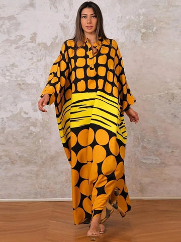 Image of Maxi Dress Batwing Sleeve Tunic Spring Autumn Beach Dress Kaftan Cover-ups-FrenzyAfricanFashion.com