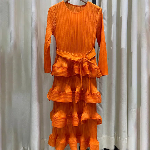 Image of Pleat Dresses Autumn Mid-length Women's Black Dress-FrenzyAfricanFashion.com