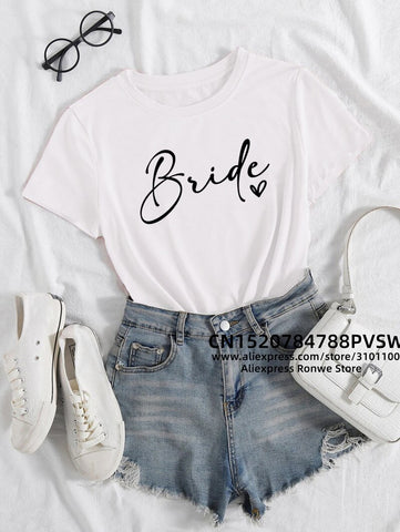Image of Team Bride Heart Evjf Hen Party Women Gropu T-shirt Girl Wedding Female Tops Tee Camisetas Mujer Female Black Pink White Clothes-FrenzyAfricanFashion.com