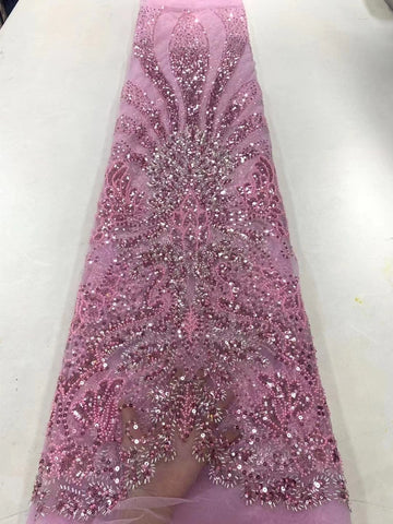 Image of Luxurious Sequence Lace Fabrics With Sequins Beaded-FrenzyAfricanFashion.com