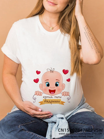Image of Maternity Clothes Casual Pregnancy T Shirts Baby Print Funny Women Summer Tees Tops White-FrenzyAfricanFashion.com