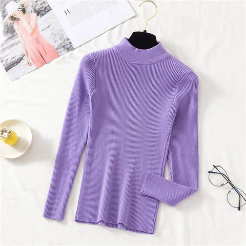 Image of Women Sweater Turtleneck Knitted Long Sleeve Winter Black Pullover-FrenzyAfricanFashion.com