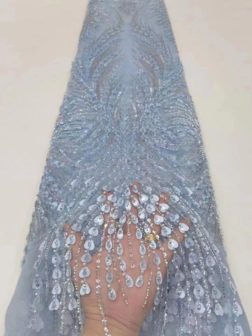 Image of High Quality African Nigerian Tulle Lace Fabric With Sequins Embroidery 5 Yards-FrenzyAfricanFashion.com