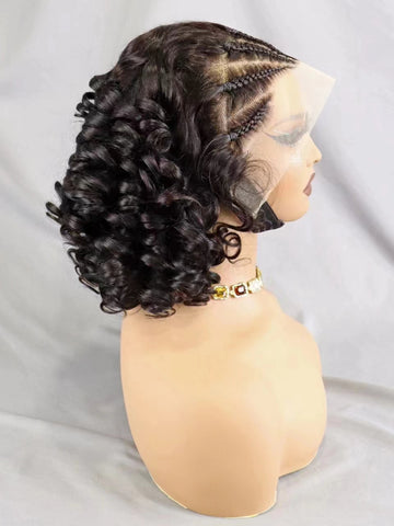 Image of Lace Frontal Wigs Loose Curly Bob Wig Remy Human Hair Natural Cornrow Braided Women hair-FrenzyAfricanFashion.com