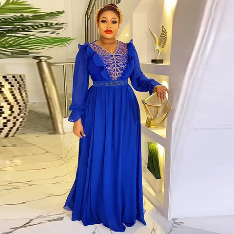 Image of African Plus Size Wedding Party Dresses Women Long Sleeve Dress Dashiki Ankara Evening Gowns Turkey Muslim Maxi Africa Clothing-FrenzyAfricanFashion.com