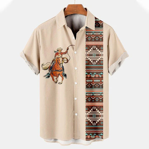 Image of Men Vintage Ethnic Hawaiian 3D Print Short Sleeve Lapel Button Streetwear-FrenzyAfricanFashion.com