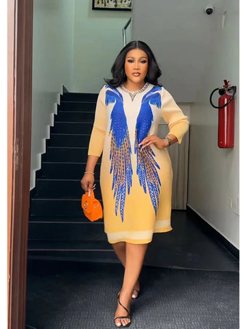 Image of Pleated Miyake Dress Fashion Round Neck Printed Long Sleeve Loose Knee-Length Dresses-FrenzyAfricanFashion.com