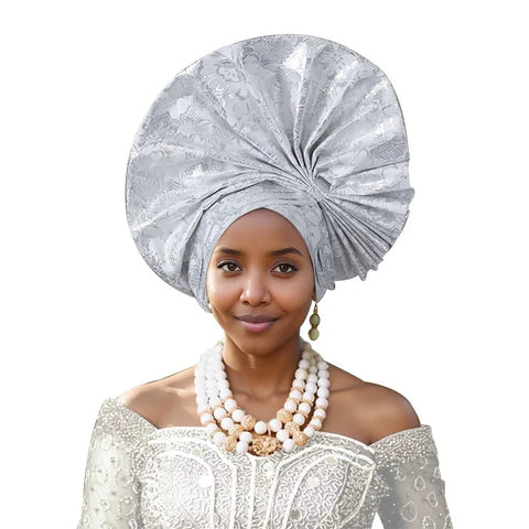 Image of Exaggerated Fan-shaped Auto Gele Alrady Made Headtie for Women African Lady Headwraps Wedding Party Head Ties Female Turban Cap-FrenzyAfricanFashion.com