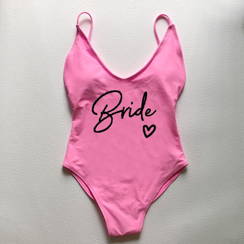 Image of Sexy Padded One Piece Swimsuit TEAM Bride love Swimwear Women Summer Beachwear Bachelor Party Plus Size Bathing Suit Swimming-FrenzyAfricanFashion.com