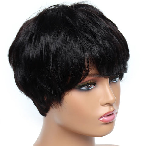 Image of Cheap Human Hair Wigs Short Bob Pixie Cut Wig Human Hair For Women perruque cheveux humain Brazilian Hair Colored Wig With Bangs-FrenzyAfricanFashion.com