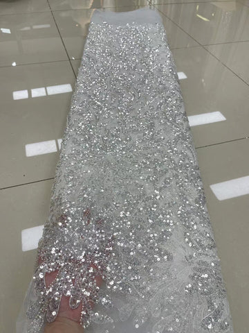 Image of Royal Blue Luxury Sequin Lace Fabric African High Quality Beaded Tulle Fabric For Bride Dress Sewing-FrenzyAfricanFashion.com