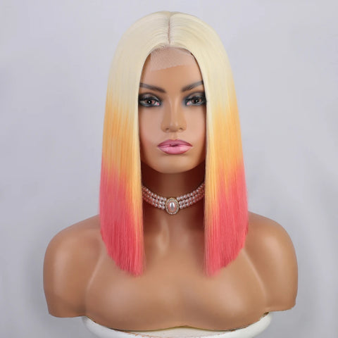 Image of Ombre Red Bob Wig for Women Short Straight Middle Part Wigs Cosplay Party Synthetic Heat Resistant Fake Hair Shoulder Length Wig-FrenzyAfricanFashion.com
