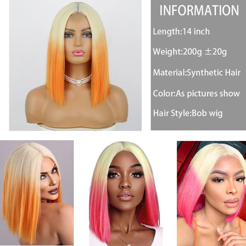 Image of Ombre Red Bob Wig for Women Short Straight Middle Part Wigs Cosplay Party Synthetic Heat Resistant Fake Hair Shoulder Length Wig-FrenzyAfricanFashion.com