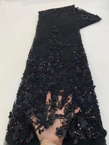 Image of 5 Yards Luxury African Sequins wedding Lace With Beads-FrenzyAfricanFashion.com