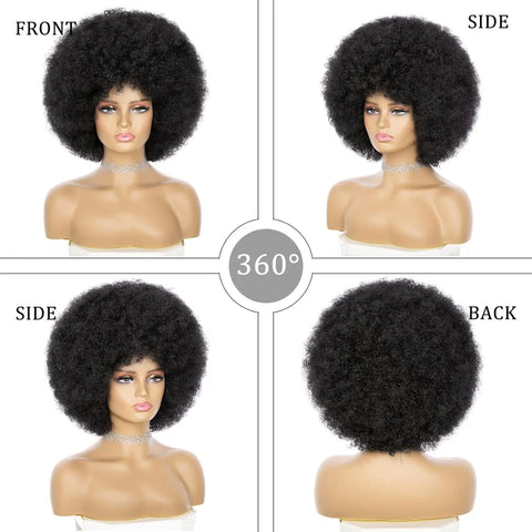 Image of Short Synthetic Afro Kinky Curly Wigs for Women With Bangs-FrenzyAfricanFashion.com