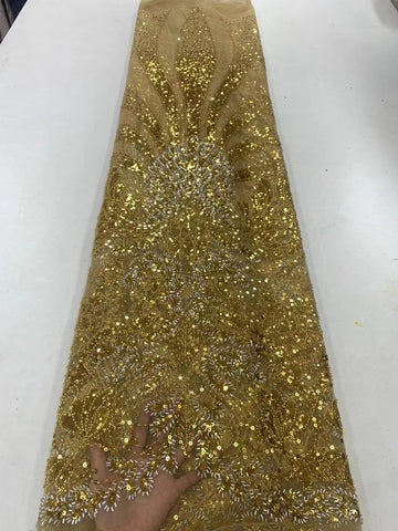 Image of Luxurious Sequence Lace Fabrics With Sequins Beaded-FrenzyAfricanFashion.com