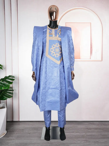 Image of Traditional Wear Formal Attire Bazin Riche Dashiki Outfits Shirt Pants Robe Suit No Cap African Men Agbada-FrenzyAfricanFashion.com