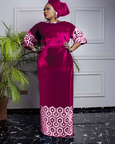 Image of Woman Velvet Dress With Stone Big Size-FrenzyAfricanFashion.com