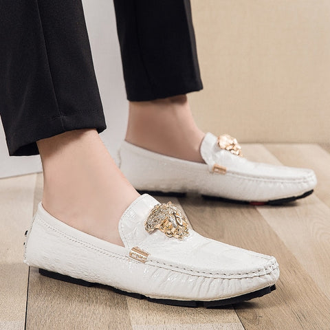 Image of Brand Casual Shoes High Quality Men's Leather Shoes Snake Pea Shoes Spring Summer Leather Ladies Moccasin Loafers-FrenzyAfricanFashion.com