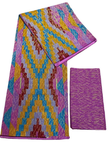 Image of Blue kente Wax Print Fuchsia Fabric Dress Craft DIY Cotton Nananom-FrenzyAfricanFashion.com