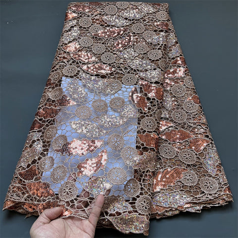 Image of African Nigerian Lace Fabric Embroidery French Tulle Cotton 5Yards-FrenzyAfricanFashion.com