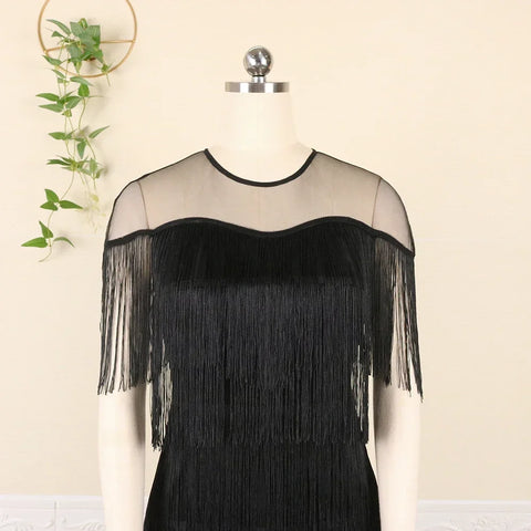 Image of 2024 Women Fringe Party Dresses Elegant Net Shoulder Sleeveless Large Size Long Dress for Birthday Dinner Event Wedding Guest-FrenzyAfricanFashion.com