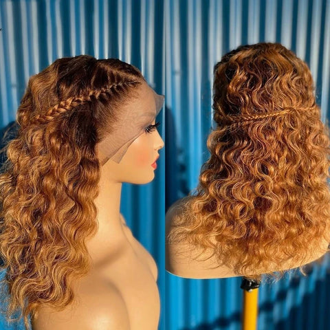 Image of Soft 26''Long 180Density Preplucked Ombre Brown Kinky Curly Lace Front Wig With For Women BabyHair Heat Resistant SyntheticDaily-FrenzyAfricanFashion.com