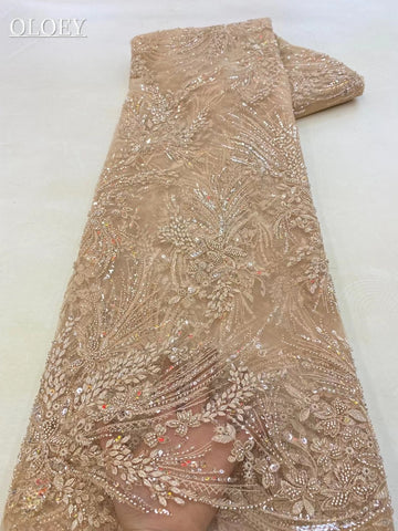 Image of Fashion French Mesh Embroidery Beaded Lace Fabric African Nigerian Sequins Lace For Wedding Dress-FrenzyAfricanFashion.com