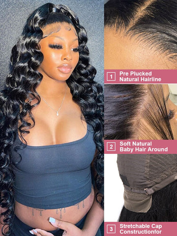 Image of High Density Loose Natural Wave Lace Front Human Hair Wigs-FrenzyAfricanFashion.com