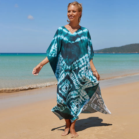 Image of Kaftan Dresses Women Bohemian Maxi Tie Dye Rayon Summer Holiday Bathing Suits-FrenzyAfricanFashion.com