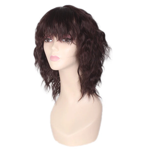 Image of Black Brown Synthetic Wig with Bangs Middle Long Straight Curly Wigs for Women Cosplay Daily Party Heat Resistant Fiber Hair-FrenzyAfricanFashion.com