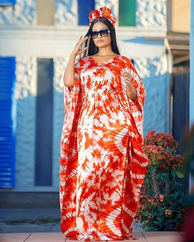 Image of Women Summer Half Sleeve V-neck Polyester Long Dress-FrenzyAfricanFashion.com