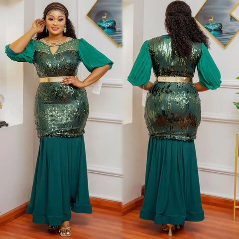 Image of Luxury Sequin Bodycon Mermaid Maxi Robe Muslim Kaftan Abaya Dubai Evening Dress-FrenzyAfricanFashion.com