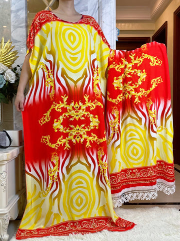 Image of African Dress With Big Scarf Short Sleeve-FrenzyAfricanFashion.com