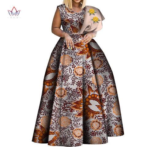 Image of Dashiki African Print Dresses One-shoulder Party Dress Plus Size African Dresses-FrenzyAfricanFashion.com