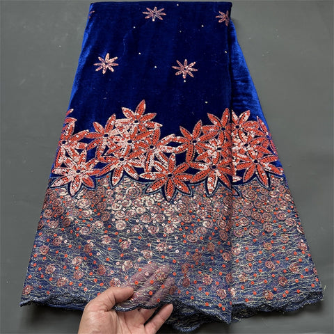 Image of Lace Fabric Velvet Sequins Embroidered Cord Guipure Wedding Party Dress 5Yards-FrenzyAfricanFashion.com