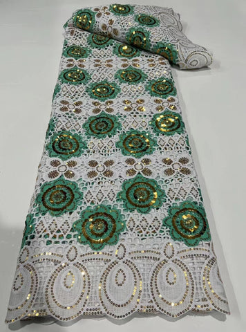 Image of Latest French Milk Silk Sequins Lace Fabric Guipure Cord Fabric-FrenzyAfricanFashion.com
