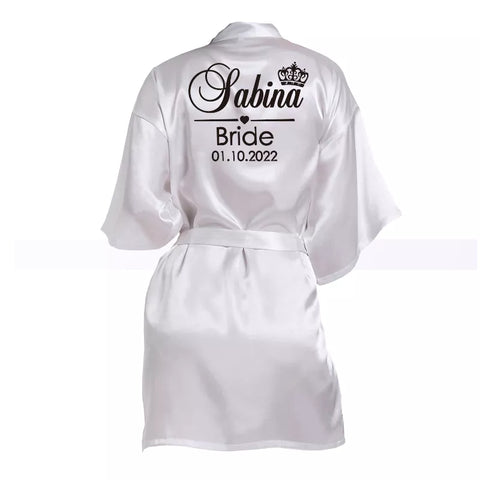 Image of Customized Name Date Wedding Bathrobe Faux Silk Bridal Robe Bride Bridesmaid Wedding Robes Woman Bachelorette Hen Party-FrenzyAfricanFashion.com