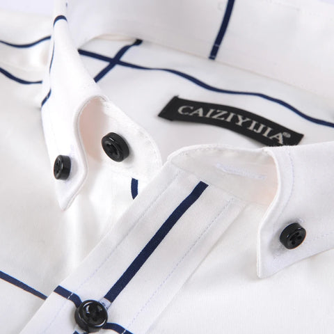 Image of Men's Non-iron Long-Sleeve Buffalo Plaid Shirt Without Pocket Button Down Collar Casual Standard-fit Gingham 100% Cotton Shirts-FrenzyAfricanFashion.com