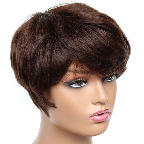 Image of Cheap Human Hair Wigs Short Bob Pixie Cut Wig Human Hair For Women perruque cheveux humain Brazilian Hair Colored Wig With Bangs-FrenzyAfricanFashion.com