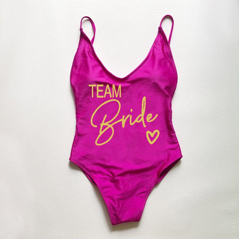 Image of Sexy Padded One Piece Swimsuit TEAM Bride love Swimwear Women Summer Beachwear Bachelor Party Plus Size Bathing Suit Swimming-FrenzyAfricanFashion.com