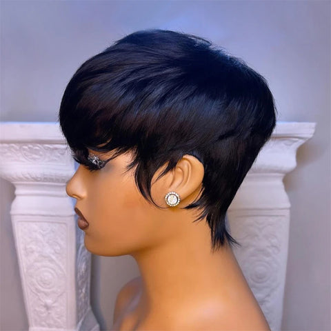 Image of Short Straight Bob Wig Pixie Cut Hair For Black Women With Bangs Brazilian Virgin-FrenzyAfricanFashion.com