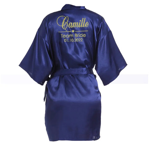 Image of Customized Name Date Wedding Bathrobe Faux Silk Bridal Robe Bride Bridesmaid Wedding Robes Woman Bachelorette Hen Party-FrenzyAfricanFashion.com