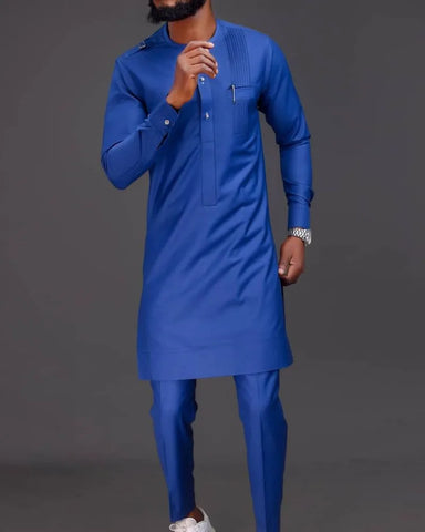 Image of African Men's Printed Top And Trousers Suit Wedding Dress Casual Slim Suit-FrenzyAfricanFashion.com