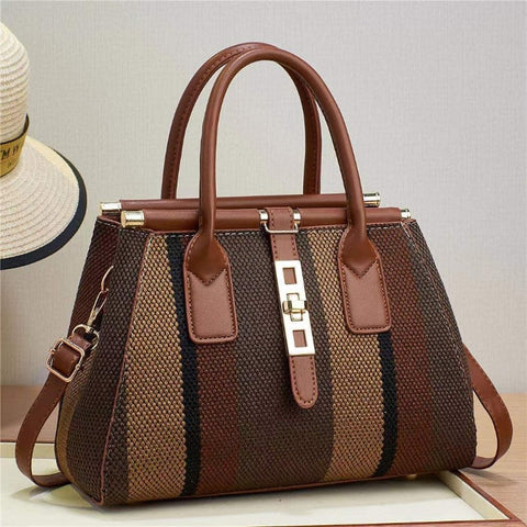 Image of Fashion Women's Single Shoulder Crossbody Bags Striped Contrasting Color Portable Handbag Casual Popular High Quality Satchel-FrenzyAfricanFashion.com